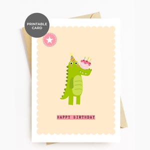 Cartão de aniversário IMPRIMÍVEL Crocodilo fofo Feliz aniversário Crianças Primeiro aniversário Cartões de festa para ele Seu amigo Filho Neto Sobrinha Sobrinho