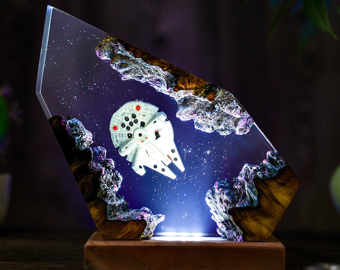 Space Galaxy Resin Lamp: Wood & Epoxy Night Light, Epoxy Night Lamp for Spacecraft, Interstellar resin lamp, Hallowen Gift