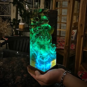 Resin Epoxy Wooden Night Lights, Unique color changing wood lamp, Rustic home decor, Custom Night Light, Table resin lamp, Gift for him