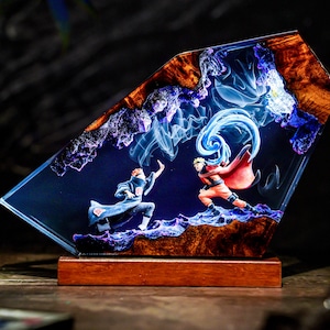 Diorama Na.ruto vs Ita.chi Lamp, Custom Epoxy Wood Night Light, custom Anime, Hot anime Decor, Unique Gift for Anime Lovers