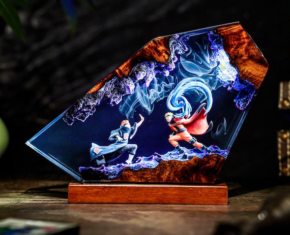 Diorama Anime Ninja Warrior Lamp, Custom Nazuto Epoxy Wood Night Light, custom Anime, Hot anime Decor, Unique Gift for Anime Lovers