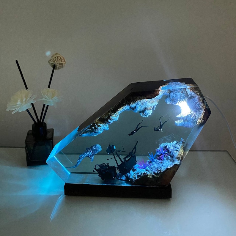 Epoxy Resin Ocean Lamp whale Shark and Couple Diver Night Etsy Singapore