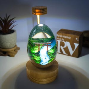 Torii Gate Resin Lamp: Spring Artisan Wood & Epoxy Diorama