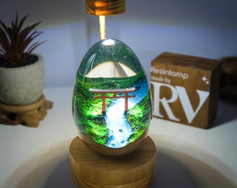 Torii Gate Resin Lamp: Spring Artisan Wood & Epoxy Diorama