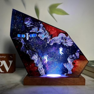 Custom satellites Space Night Lights,Universe Lamp, Galaxy Night Light, Astronaut Rocket Wood Lamp, Interstellar, Satellites, Haloween gift