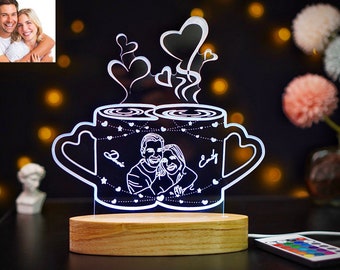 Love Couple Cup Lamp, Personalized Photo Lamp, Custom Lamp Night Light, Valentine's Day Gifts, Birthday Gifts, Anniversary Gifts