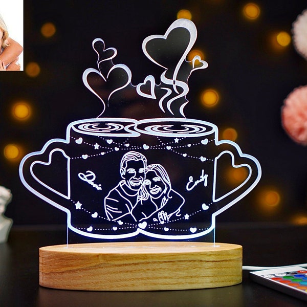 Love Couple Cup Lamp, Personalized Photo Lamp, Custom Lamp Night Light, Valentine's Day Gifts, Birthday Gifts, Anniversary Gifts