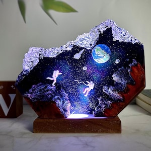 Interstellar Wood Lamp, astronaut couple, Space Galaxy Lamp, Custom Lamp, Handmade Lamp, Unique Gift, gift for boyfriend, Christmas gift