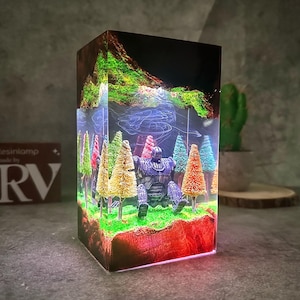 Iron Gi,ant Diorama Lamp: Handmade Wood Resin Robot Art