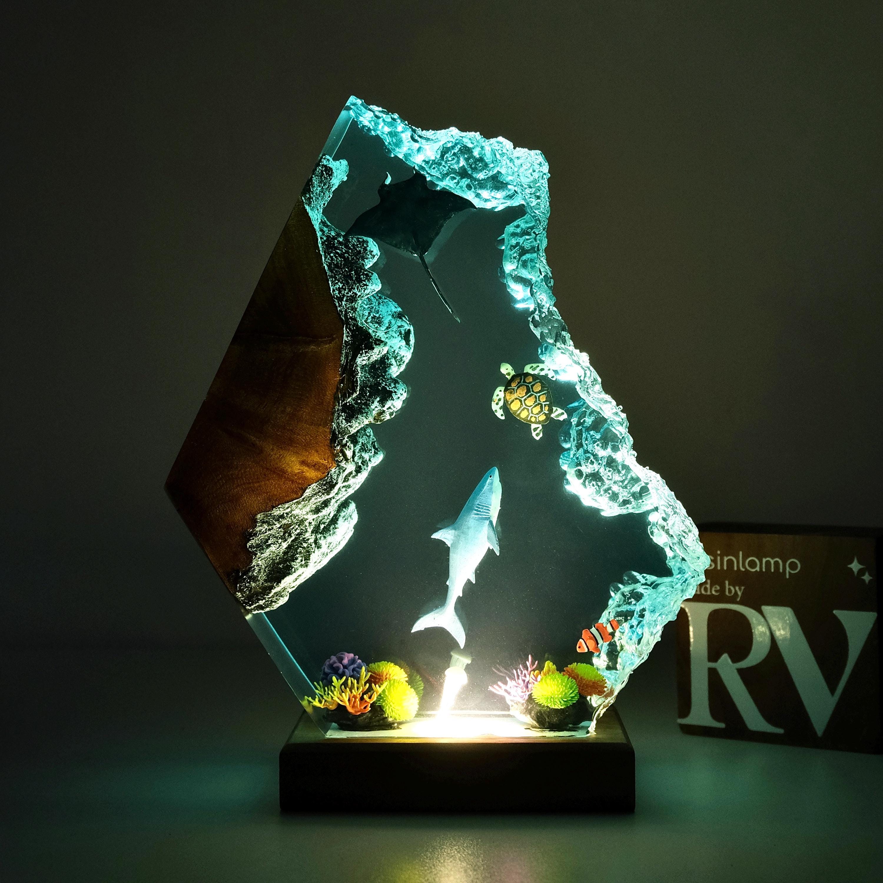 Epoxy Resin Ocean Lamp, Shark, Turtle, and Coral Reef Night Light