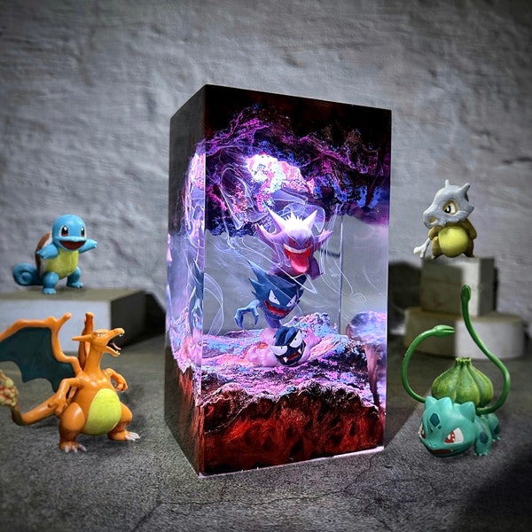 Custom po.ke.mon Diorama lamp, Resin Night Light, Resin Wood Art Lamp, Table Lamp, Gift for him, home decoration