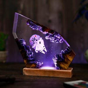 Lámpara de resina Space Galaxy: luz nocturna de madera y epoxi, lámpara nocturna de epoxi para naves espaciales, lámpara interestelar de resina, regalo de Halloween imagen 7