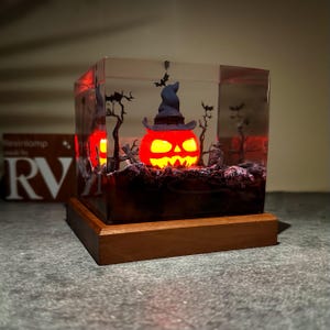 Handmade Pumpkin Halloween lights, Handcrafted Resin Wood Night lights,Custom Epoxy Resin Lamp, Resin Night Light, Resin Art Lamp, Halloween