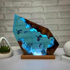 Fire Dragon and Ice Dragon Resin wood lamp, 3d dragon table lamp, Lighting Home Decor, Valentines Day gift image 3
