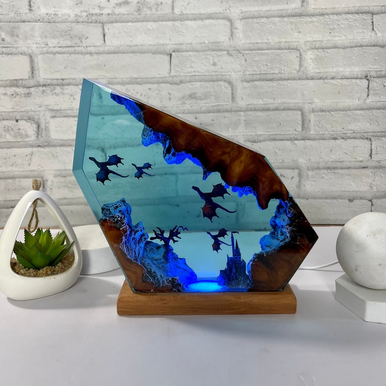 Fire Dragon and Ice Dragon Resin wood lamp, 3d dragon table lamp, Lighting Home Decor, Valentines Day gift image 6