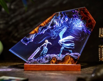 Custom Eternal Fantasy Lamp, Final Legend Art, Cloud Blade vs Sephiron Blade, video game, Gift for gamer, Gift for kids, table lamp