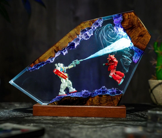 Diorama Battle Robot Lamp, Custom Gun.dam Resin, Gift for Hallowen, Gift for kids, Robot Figure, table lamp, gift for him, gamer gift