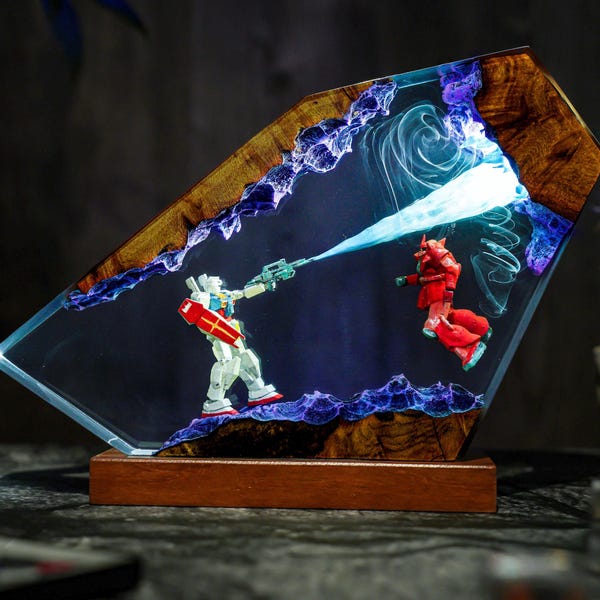 Diorama Battle Robot Lamp, Custom Gun.dam Resin, Gift for Hallowen, Gift for kids, Robot Figure, table lamp, gift for him, gamer gift