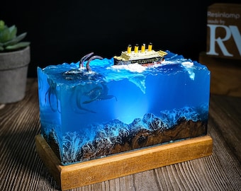 Titanic Kraken Resin Lamp: Handmade Octopus Night Light