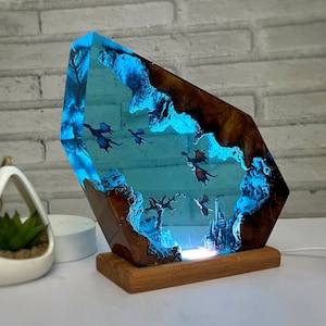 Fire Dragon and Ice Dragon Resin wood lamp, 3d dragon table lamp, Lighting Home Decor, Valentines Day gift