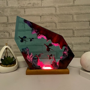 Fire Dragon and Ice Dragon Resin wood lamp, 3d dragon table lamp, Lighting Home Decor, Valentines Day gift image 5