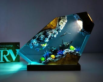 Handmade Mermaid Night Light: Epoxy Resin Wood Rustic Decor