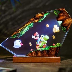 Handmade Supper Adventure Resin Lamp, platformer game Decor, Gamer Night Light, Unique Collector Gift, Super game Room, christmas gift