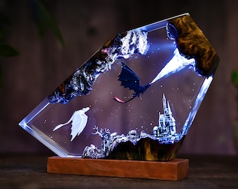 Handmade Too.thless Night Light: Epoxy Resin Lamp, HTTYD Gift, Unique Gift, resin art, Housewarming Gifts Bedroom lamp
