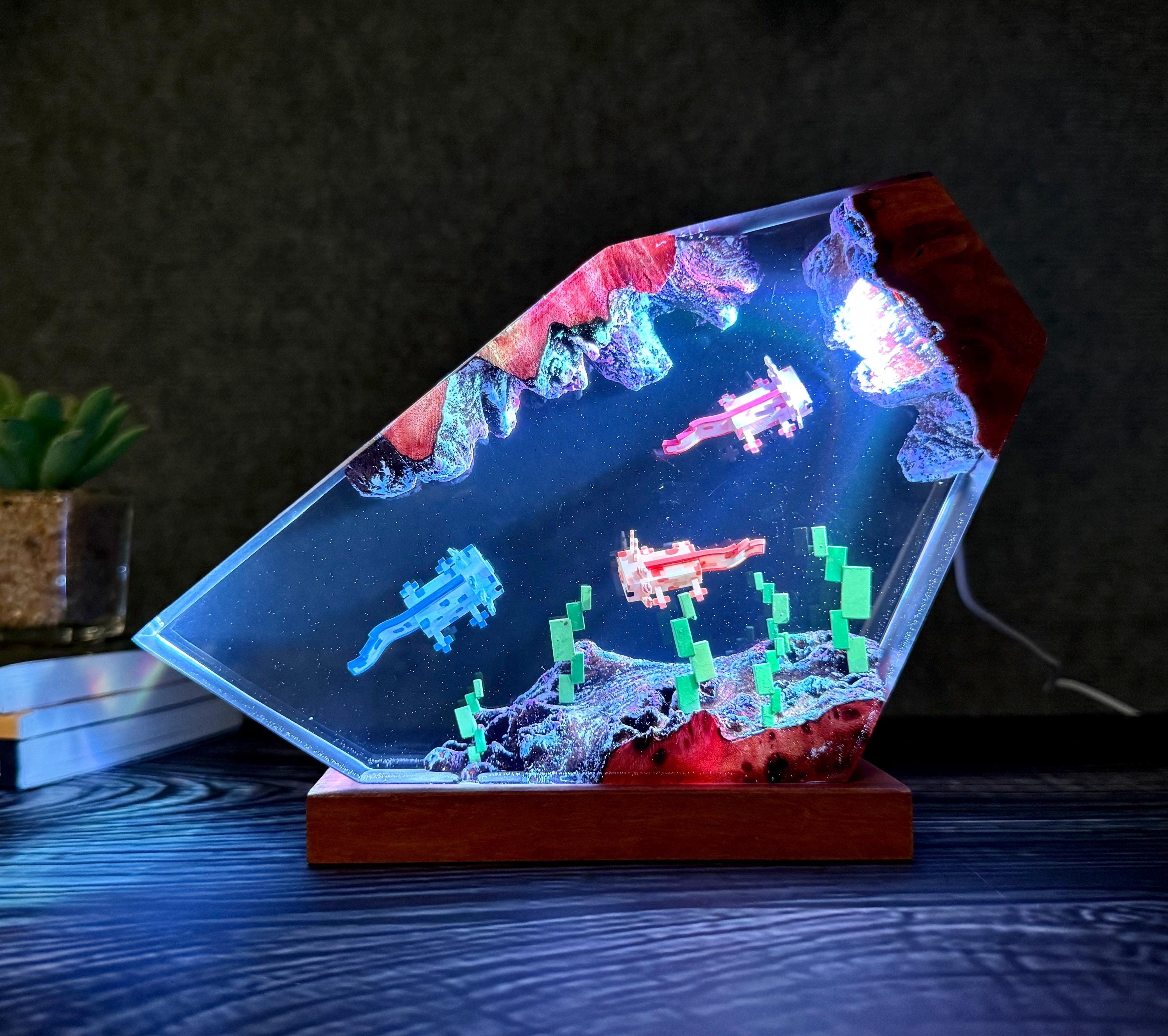 Handcrafted Axolotl Cube Lamp: Resin & Wood LED Night Light - Etsy