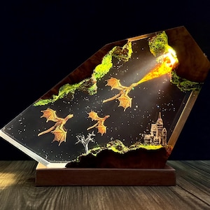 Lampada a forma di drago in resina realizzata a mano: decorazione luminosa Fire & Ice, lampada da tavolo 3D a forma di drago, illuminazione per la casa, regalo di San Valentino, resina epossidica
