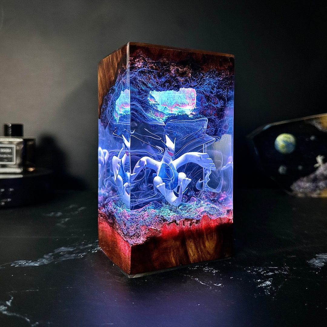 LUGIA Pokemon Epoxy Lamp, Custom Epoxy Resin Lamp, Resin Night Light