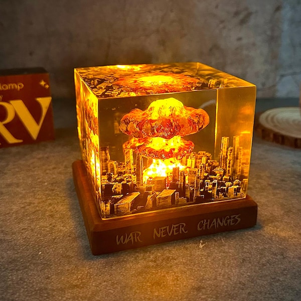 Explosion Resin Diorama Lamp: Atomic Bomb Fallout Art, Storm Cloud Lamp, Nuclear Bomb Explosion Resin Lamp, Fallout Inspired