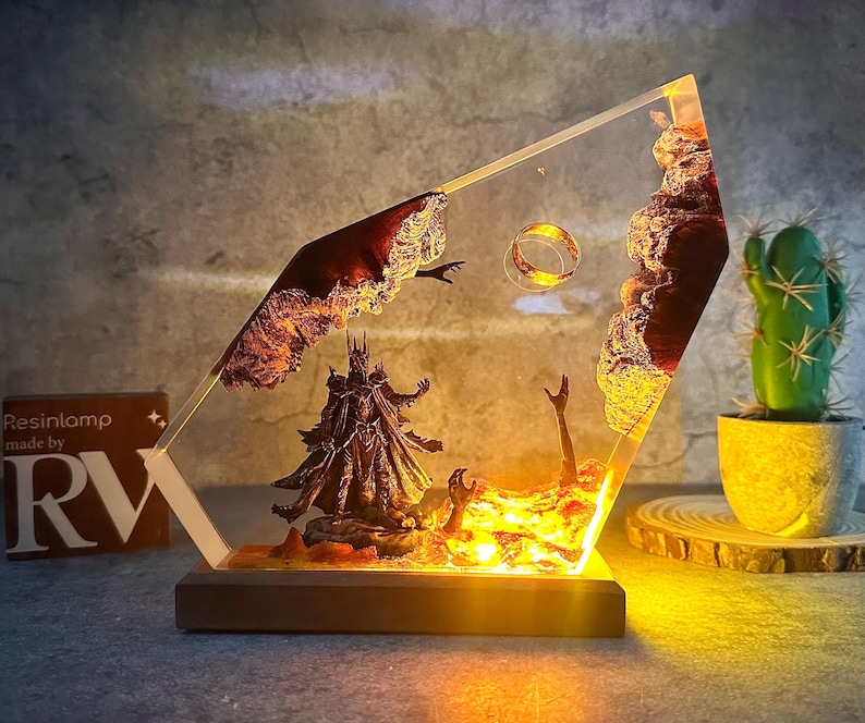 Lámpara de anillo Diorama, Lámpara de resina epoxi personalizada, Iluminación para decoración del hogar, Luz nocturna de resina, Regalos de Navidad, Regalo para él, Halloween