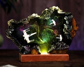 希少⁠【職人手作り】一点物 被せガラス アートランプ ナイトライト ジオラマ宇宙ランプ：手作りエポキシ樹脂宇宙飛行士ナイトライト