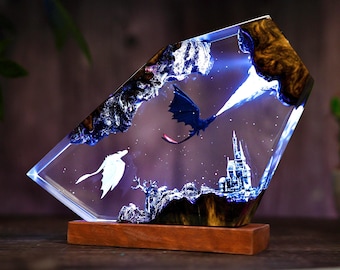 Handmade Fury dragon couple lamp, Fangless dragon Epoxy Resin Lamp, HTTYD Gift, Unique Gift, resin art, Housewarming Gifts Bedroom lamp