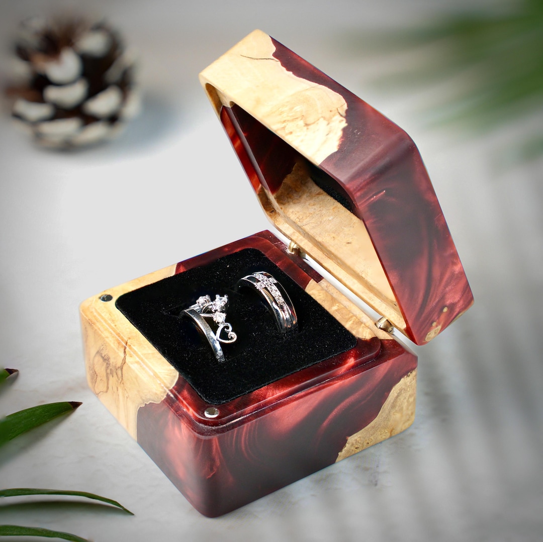 Custom Wood & Resin Engagement Ring Box: Personalized Bridal Gift ...