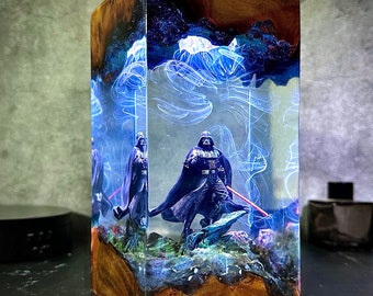 Da.rth Va.der diorama lamp, Star Wars Epoxy Night Light, Custom resin lamp, resin wood lamp, gift for him, lightsaber, custom lamp