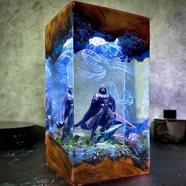 Da.rth Va.der diorama lamp, Star Wars Epoxy Night Light, Custom resin lamp, resin wood lamp, gift for him, lightsaber, custom lamp