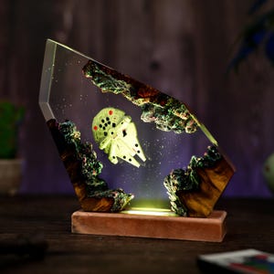 Lámpara de resina Space Galaxy: luz nocturna de madera y epoxi, lámpara nocturna de epoxi para naves espaciales, lámpara interestelar de resina, regalo de Halloween imagen 3