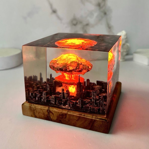 Atomic bomb resin lamp, Explosion Resin diorama, Bomb resin lamp, epoxy resin art, Storm Cloud Lamp, Gift for him, Fathers Day