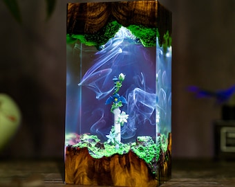 Handmade Legendary Sword, Sword Silent Princess Flower lamp,  Resin Wood Lamp, Hylaria Statue Gaming Decor, Winter Gifts for Him, TLoZ  BOTW