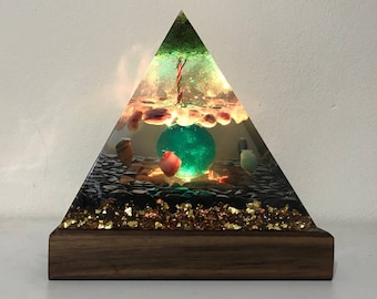 Unique color changing resin Pyramid lamp, resin art, orgonite, Epoxy Resin Table Lamp, Mother day gift, Birthday gifts for her best friend