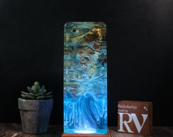 Wooden resin Night Lights, Unique color changing wood lamp, Rustic home decor, Custom Night Light, Table resin lamp, Gift for her