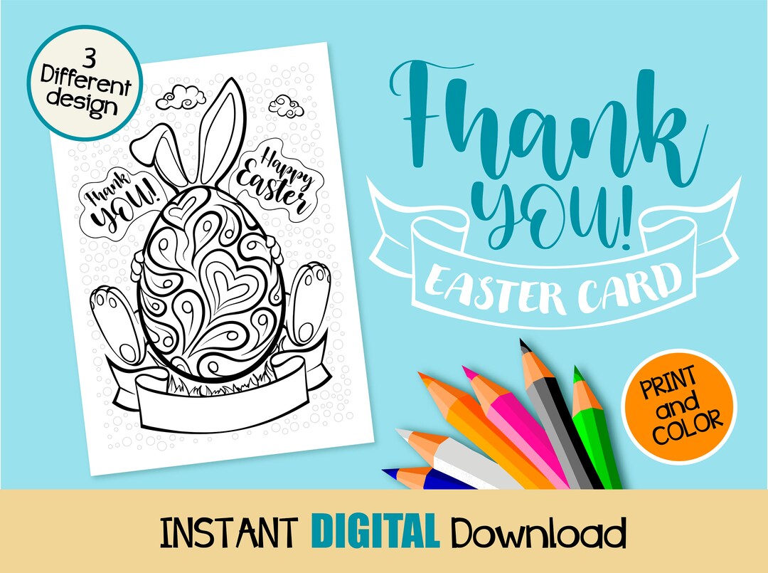 Thank You EASTER Card Printable Coloring Egg Page Grandparents Etsy
