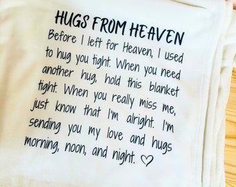 Hugs From Heaven Memorial Throw Blanket, Personalized Sympathy Gift to Comfort those Grieving the Loss of a Loved One, Memorial Gift