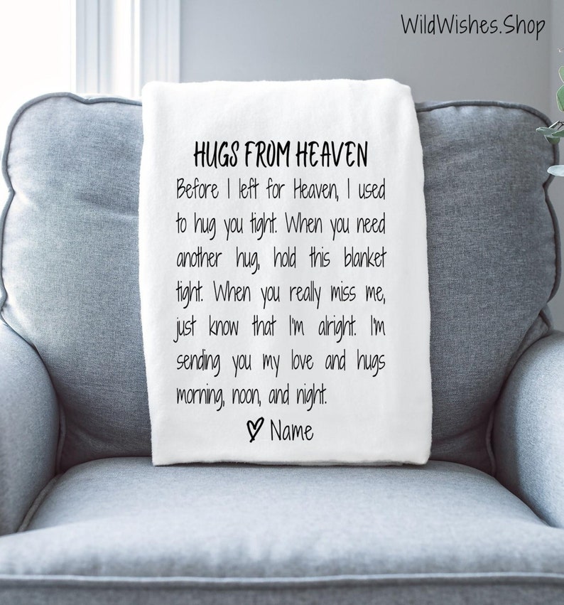 Hugs from Heaven Memorial Blanket personalized sentimental heaven sent memorial gift - Wild Wishes Shop