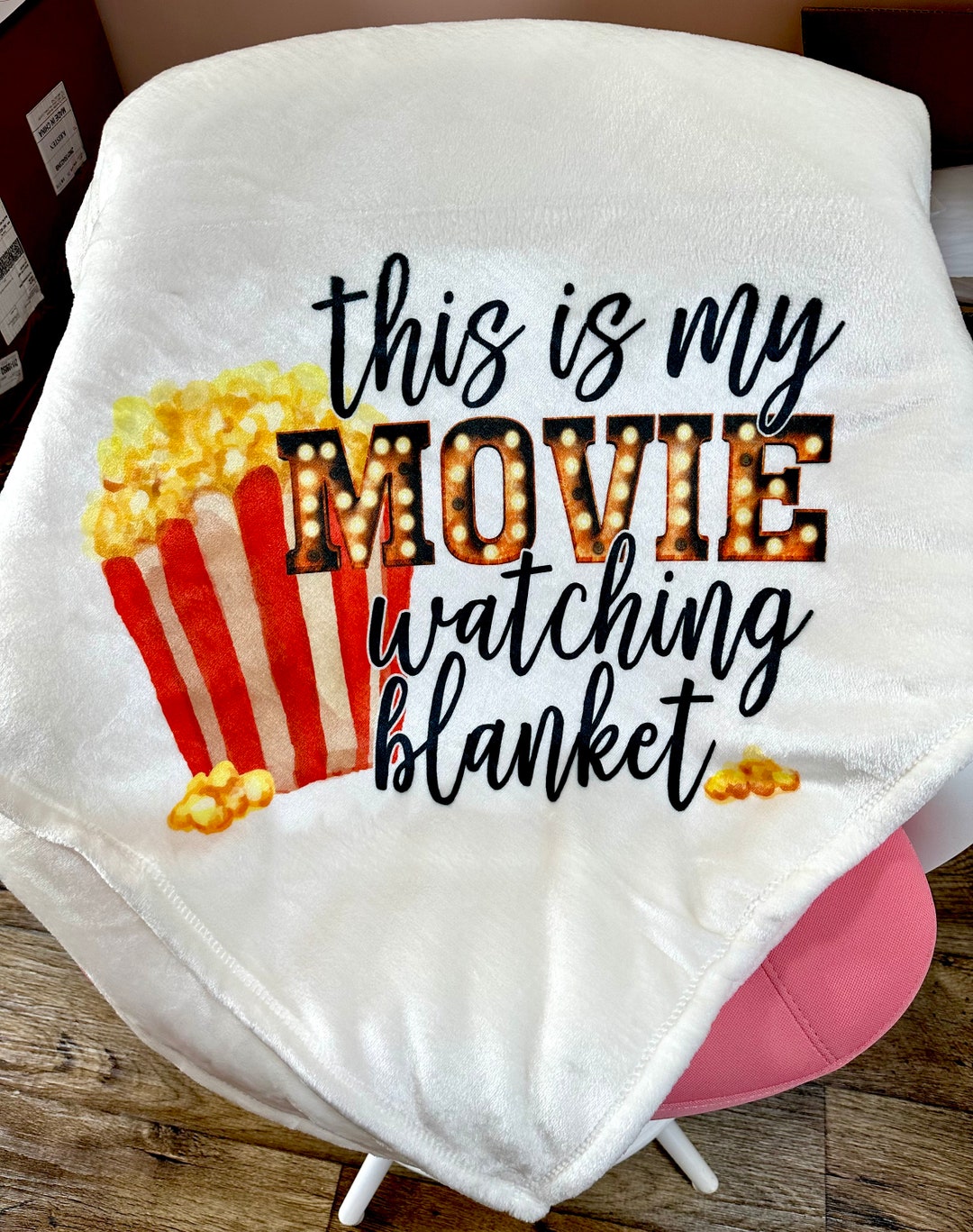 Custom Movie Blanket, Popcorn Movie Night Theater Blanket, Movie Room