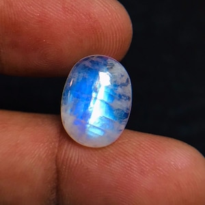 Blue Flashy Natural Rainbow Moonstone Cabochon Gemstone - Moonstone Loose Stone For Jewelry Making, Blue Fire Stone - 6 Carats - 14x10.5x5mm