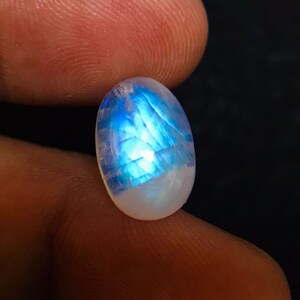 Amazing Natural Rainbow Moonstone Cabochon Gemstone - Moonstone Loose Stone For Jewelry Making, Blue Fire Stone - 5.95 Carats - 14x9.4x5.5mm