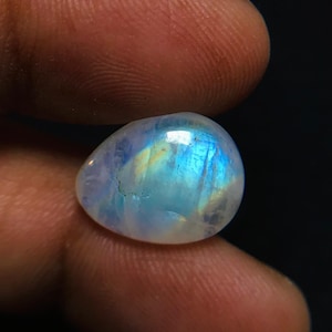Natural Rainbow Moonstone Cabochon Gemstone - Moonstone Loose Stone For Jewelry Making, Blue Fire Stone - 7.20 Carats - 15x11.8x5.5mm